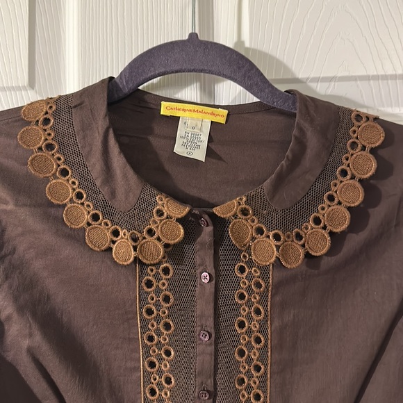 NWOT. Chocolate brown button down blouse by Catherine Malandrino. Fits like 2/XS - Picture 2 of 4